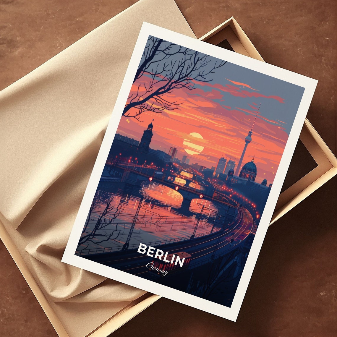 Berlin Germany City Skyline Sunset TV Tower River Travel Poster - Image 3