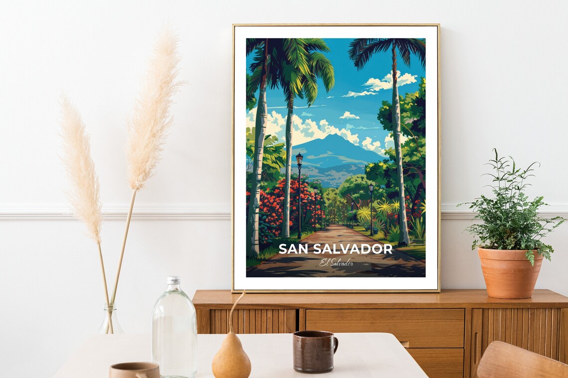 San Salvador Cuscatlan Park Palm Avenue Volcano View Travel Poster - Image 2