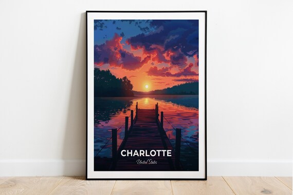 Charlotte Lake Norman Dock Sunset Over the Water United States Travel Poster