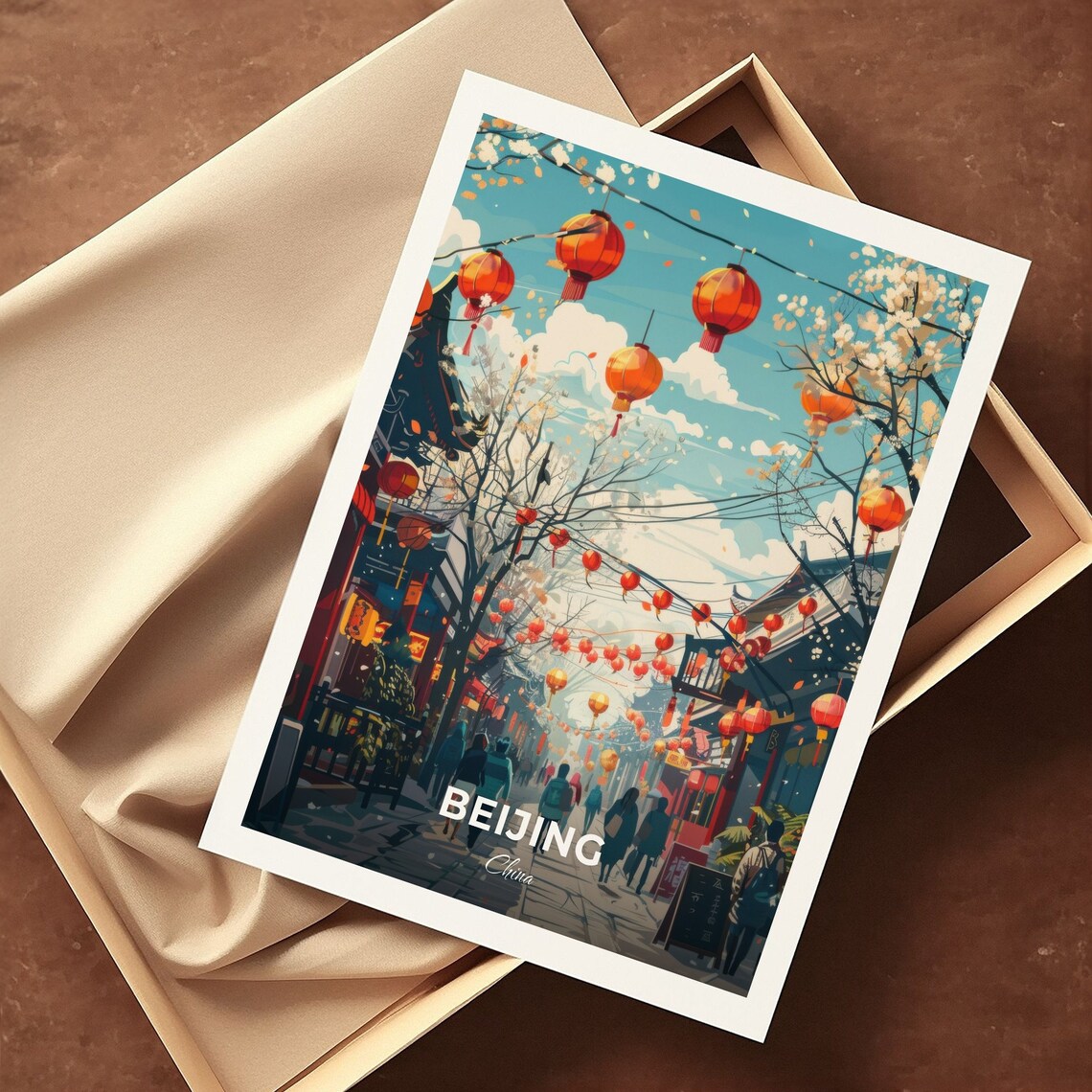 Beijing China Red Lantern Spring Street Blossom Travel Poster - Image 3