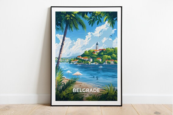 Belgrade Ada Ciganlija Beach Palm Lake Church Hill Travel Poster