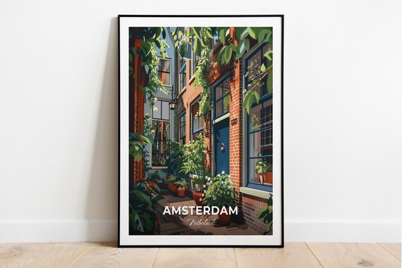 Amsterdam Netherlands Begijnhof Courtyard Brick Houses Travel Poster
