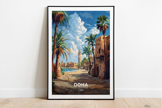 Doha Qatar Katara Palms Minaret Old Quarter Sunny View Poster