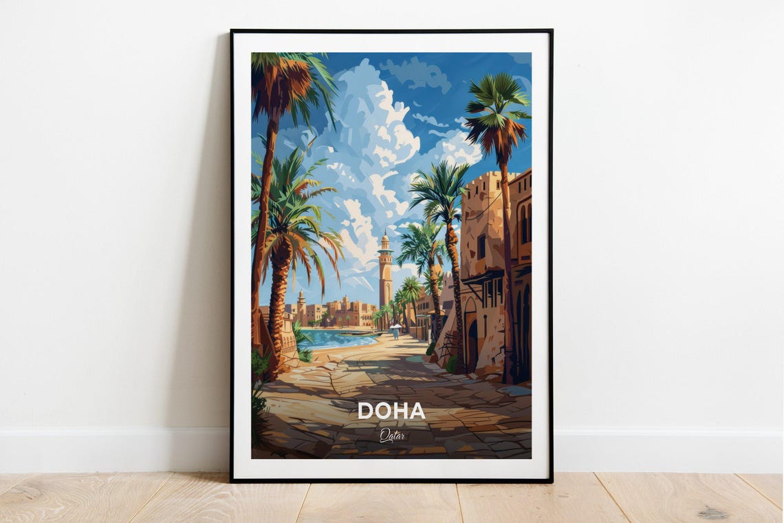 Doha Qatar Katara Palms Minaret Old Quarter Sunny View Poster