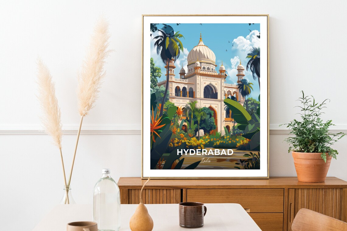 Hyderabad Chowmahalla Palace Domed Garden Oasis Travel Poster - Image 2