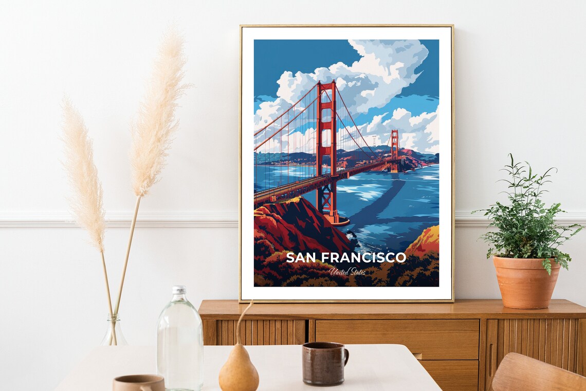 San Francisco Golden Gate Bridge Cliffs Ocean USA Vintage Travel Poster - Image 2