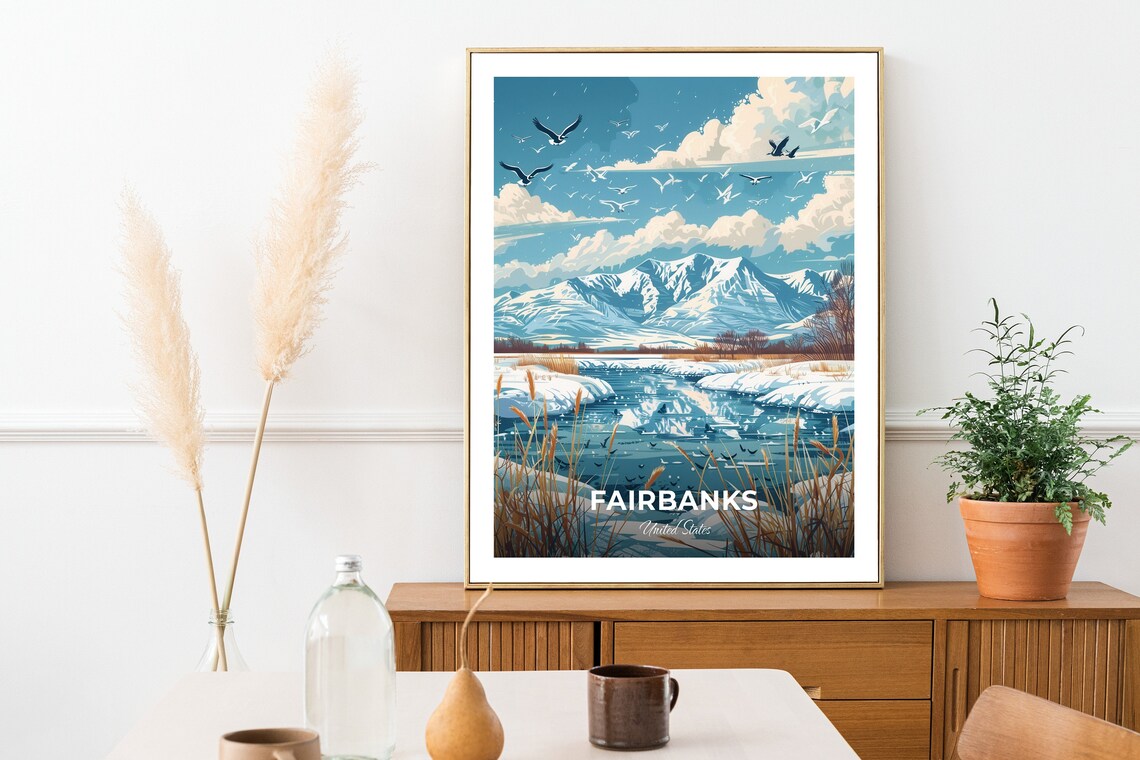 Fairbanks Alaska Winter Migratory Birds Icy River Travel Poster - Image 2
