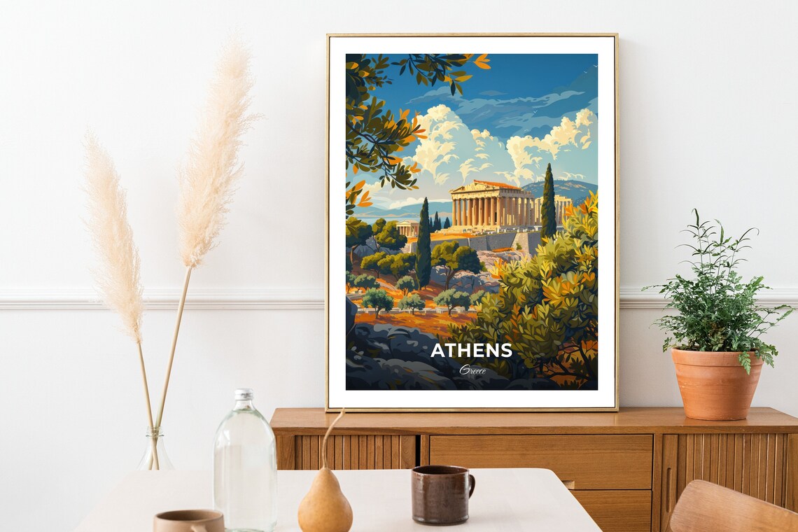 Athens Greece Classical Temple Among Olive Groves Travel Poster - Image 3