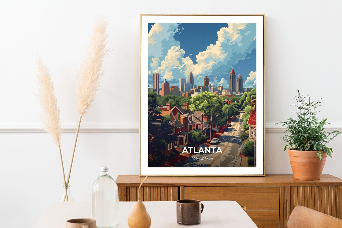 Atlanta Georgia Skyline Vintage Style Cityscape Travel Poster - Image 2