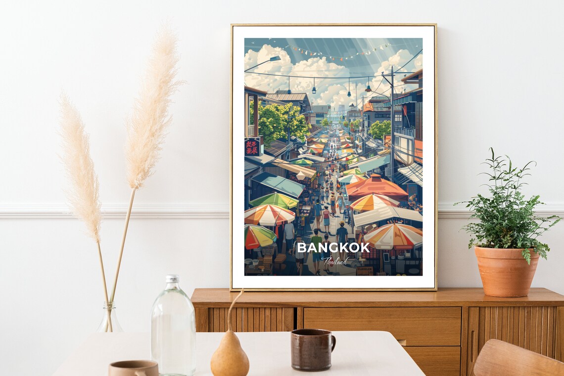 Bangkok Thailand Chatuchak Weekend Market Street Scene Travel Poster - Image 2