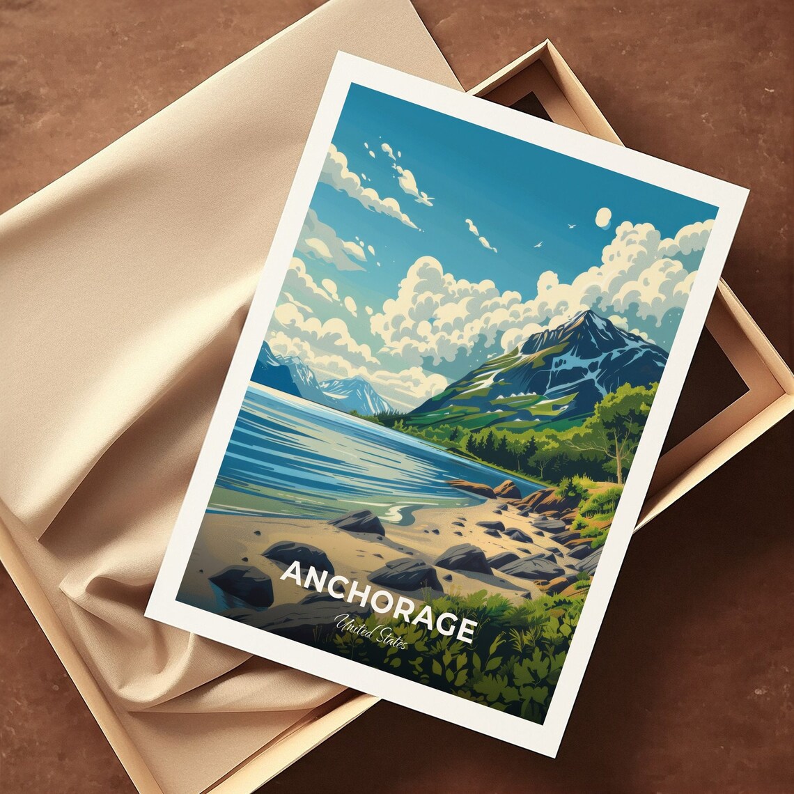 Anchorage Alaska Rocky Beach Mountain Inlet Summer Travel Poster - Image 3
