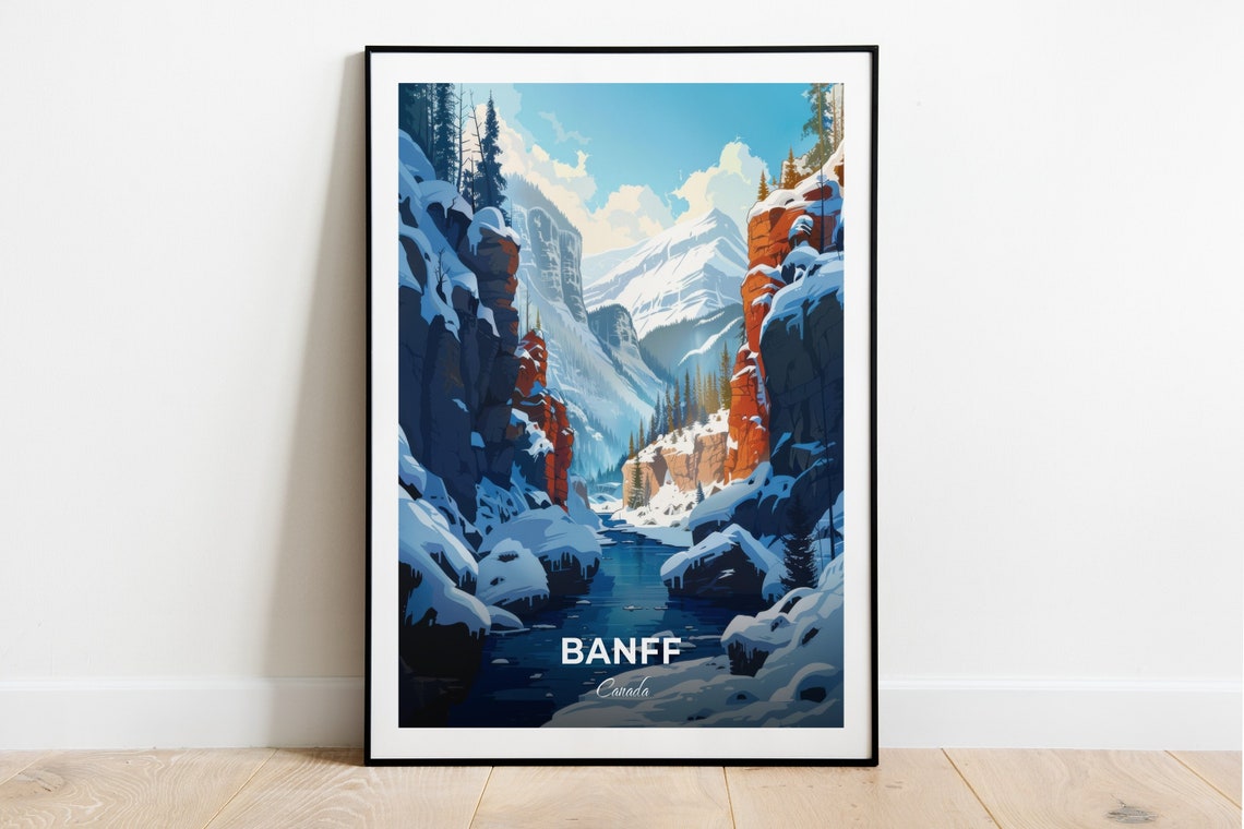 Banff Canada Johnston Canyon Snowy Winter Mountain Travel Poster