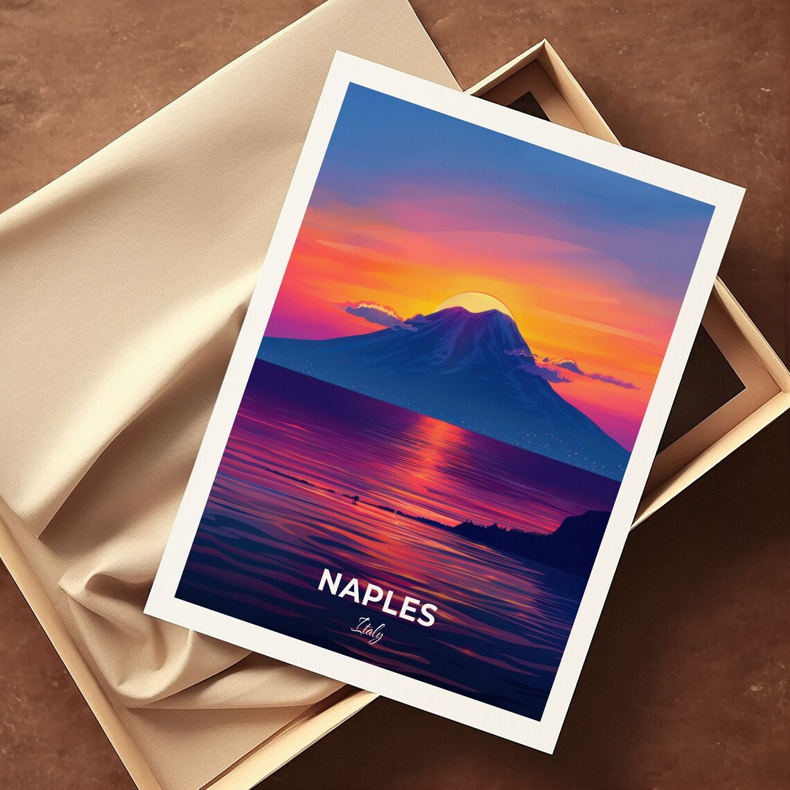 Naples Italy Mount Vesuvius Sunset Bay Vintage Travel Poster - Image 3