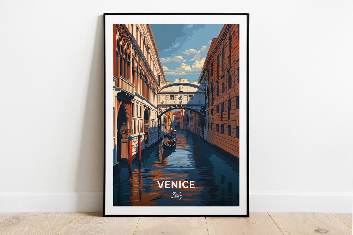 Venice Bridge Of Sighs Gondola Canal Historic Palaces Italy Travel Poster