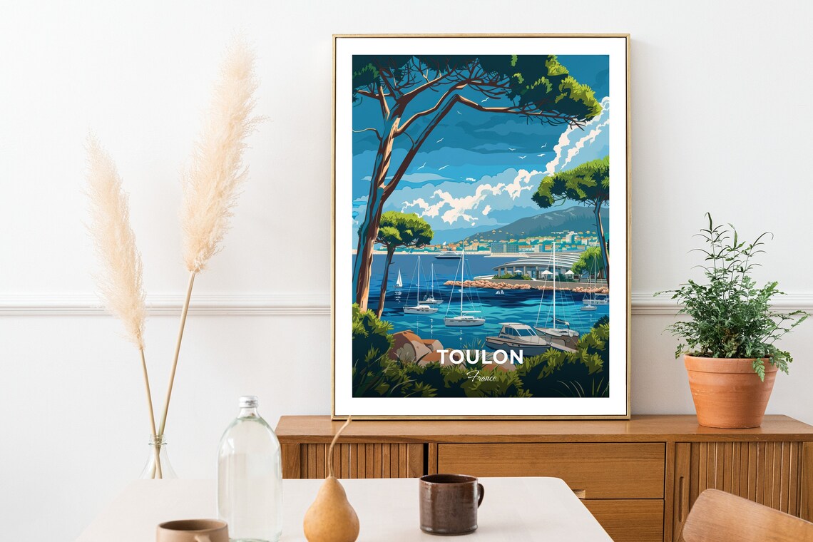 Toulon France Travel Poster Marina Sailboats Pine Coast Artwork - Image 2