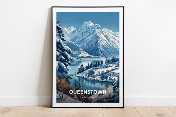 Queenstown New Zealand Remarkables Winter Mountain Travel Poster