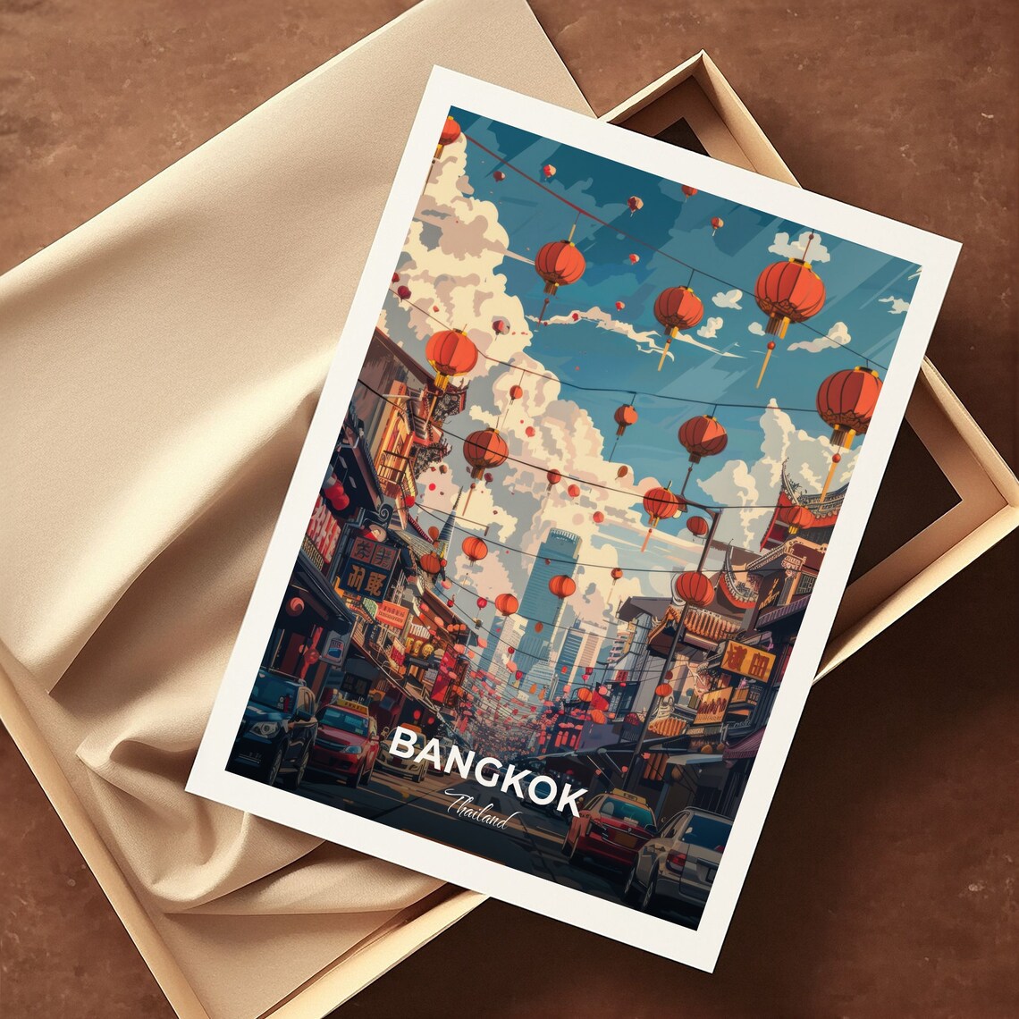 Bangkok Chinatown Red Lanterns Festive Street Scene Travel Poster - Image 3