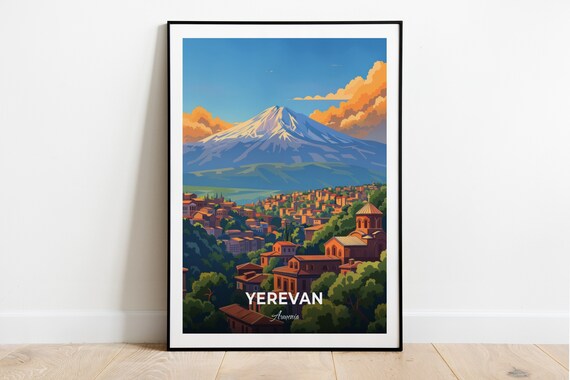 Yerevan Armenia Cascade Complex City View Ararat Mountain Travel Poster