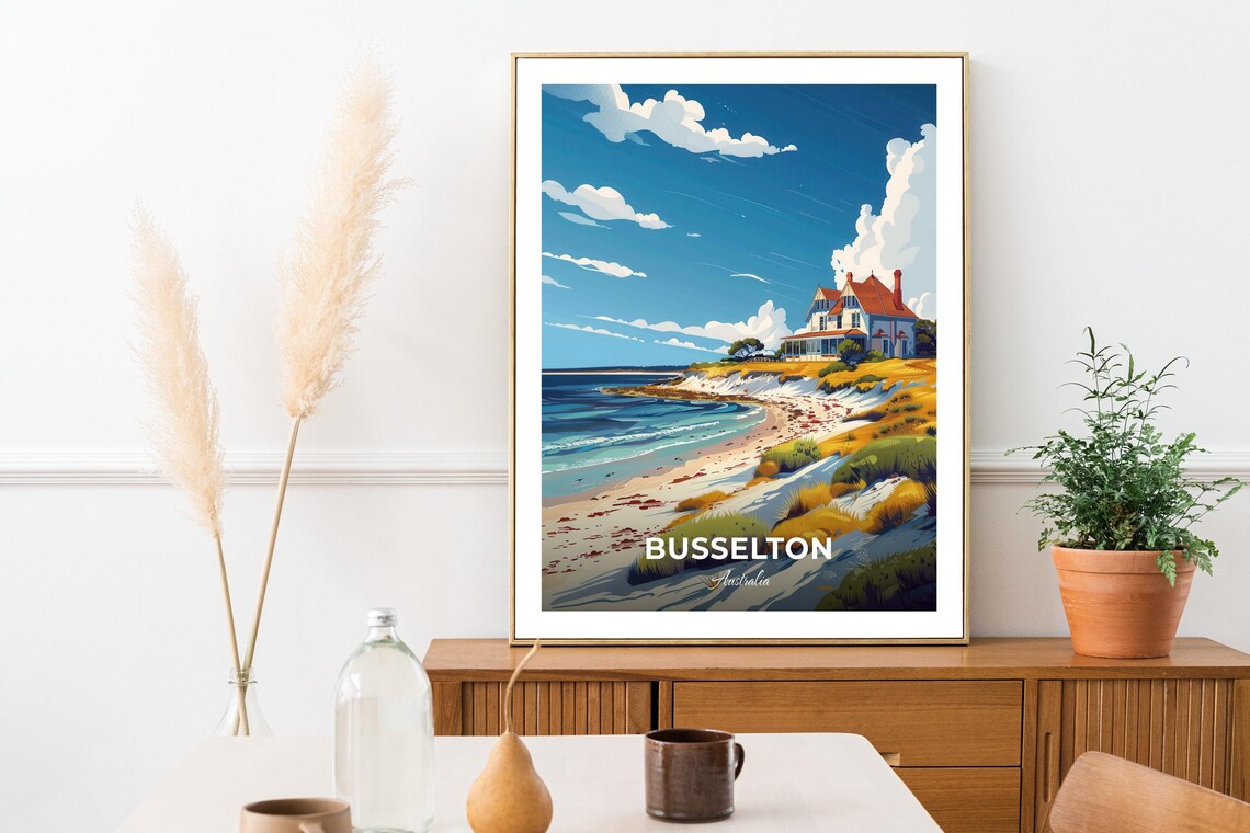 Busselton Australia Beach House Dunes Turquoise Sea Travel Poster - Image 3