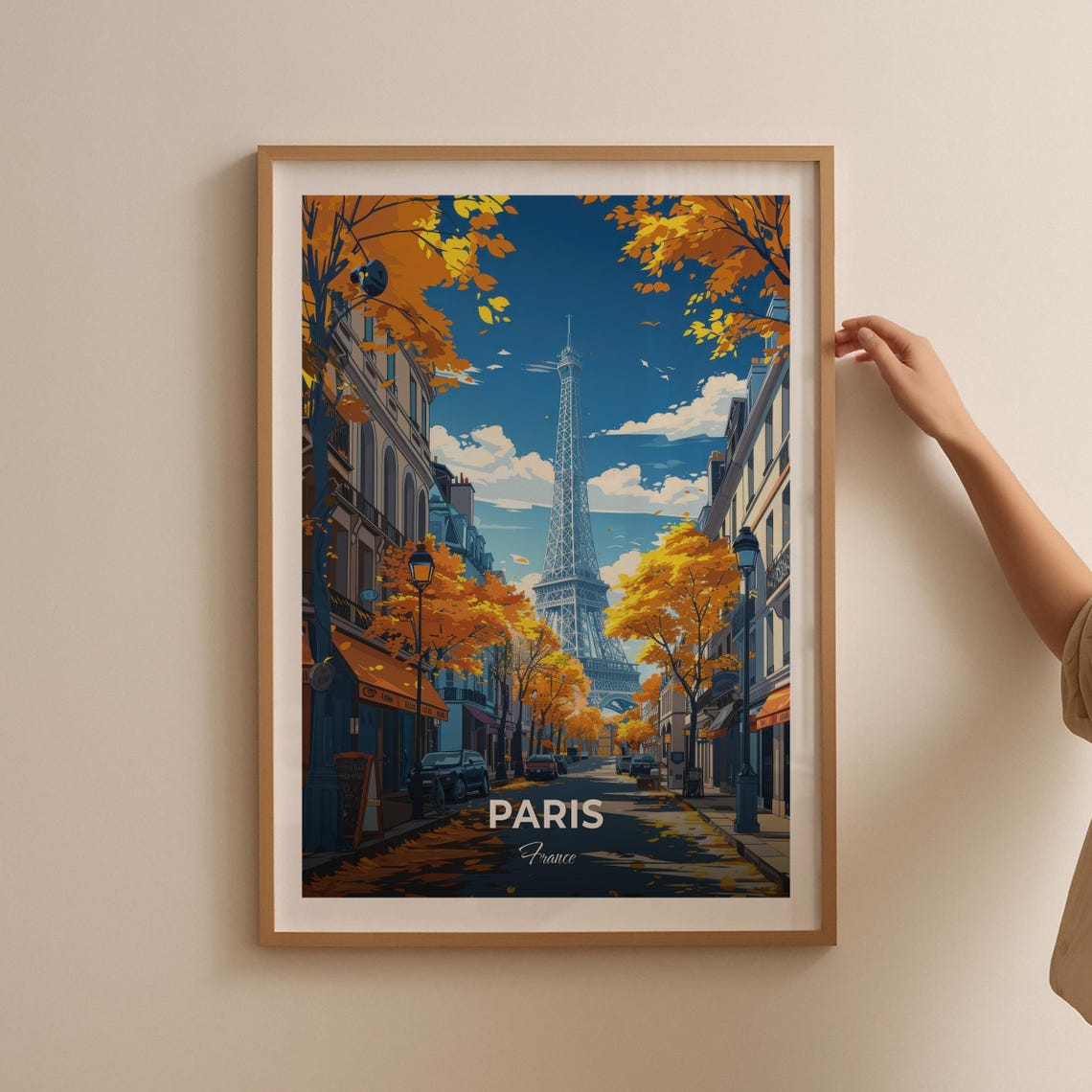 Paris Eiffel Tower Autumn Tree Lined Street Modern City Travel Poster - Image 2