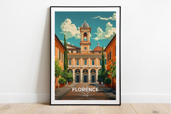 Florence Italy Bell Tower Church Courtyard Historic Architecture Poster