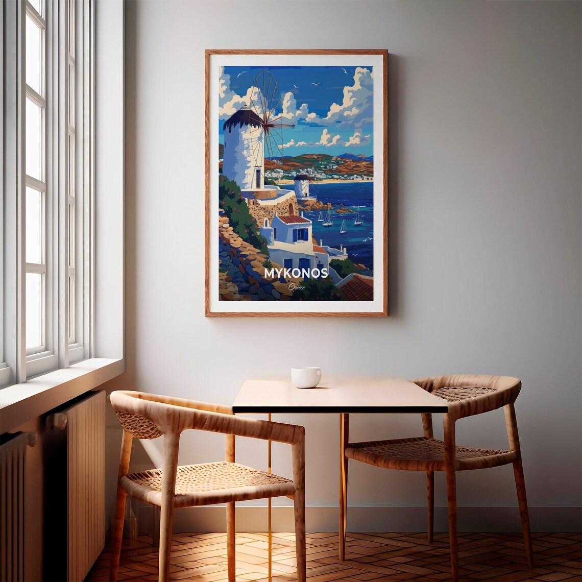 Mykonos Greece Iconic Windmills Above Whitewashed Old Town Travel Poster - Image 2