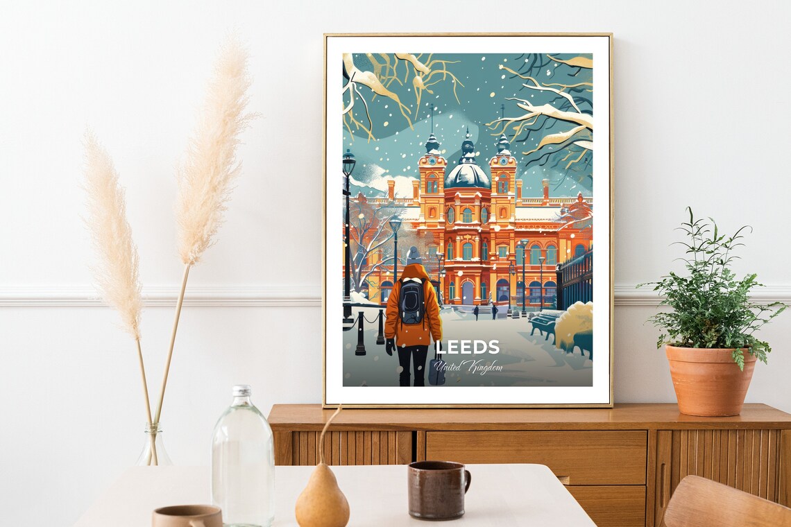 Leeds Corn Exchange Snowy Winter Palace United Kingdom Travel Poster - Image 2