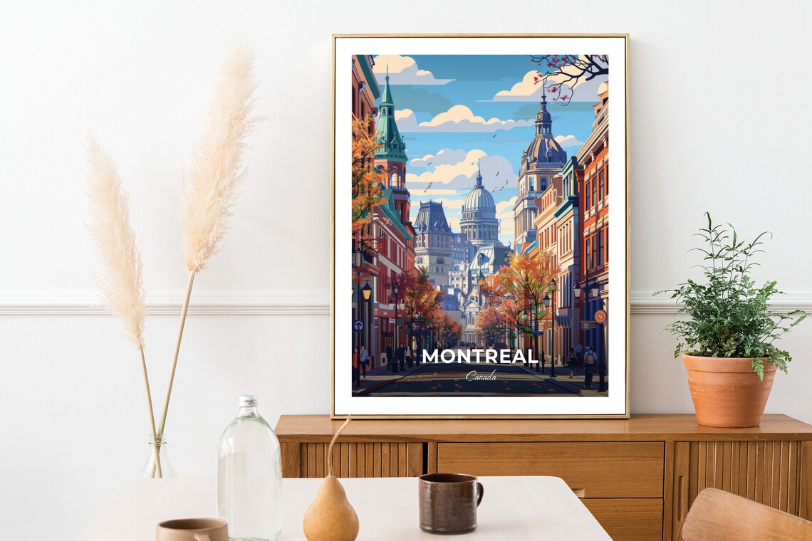 Old Montreal Historic Street Autumn Color Cityscape Travel Poster - Image 2