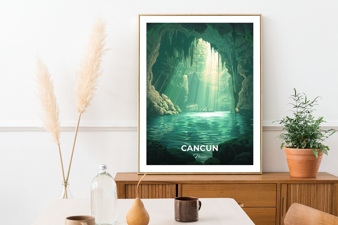 Cancun Cenote Underground Cave Pool Light Shaft Mexico Travel Poster - Image 2