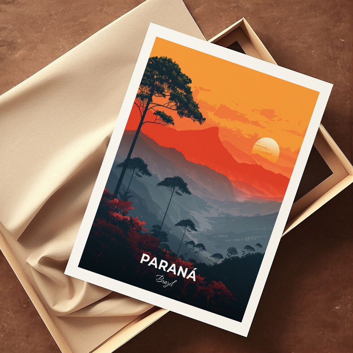 Parana Brazil Mountain Sunset Valley Tall Pines Landscape Travel Poster - Image 3