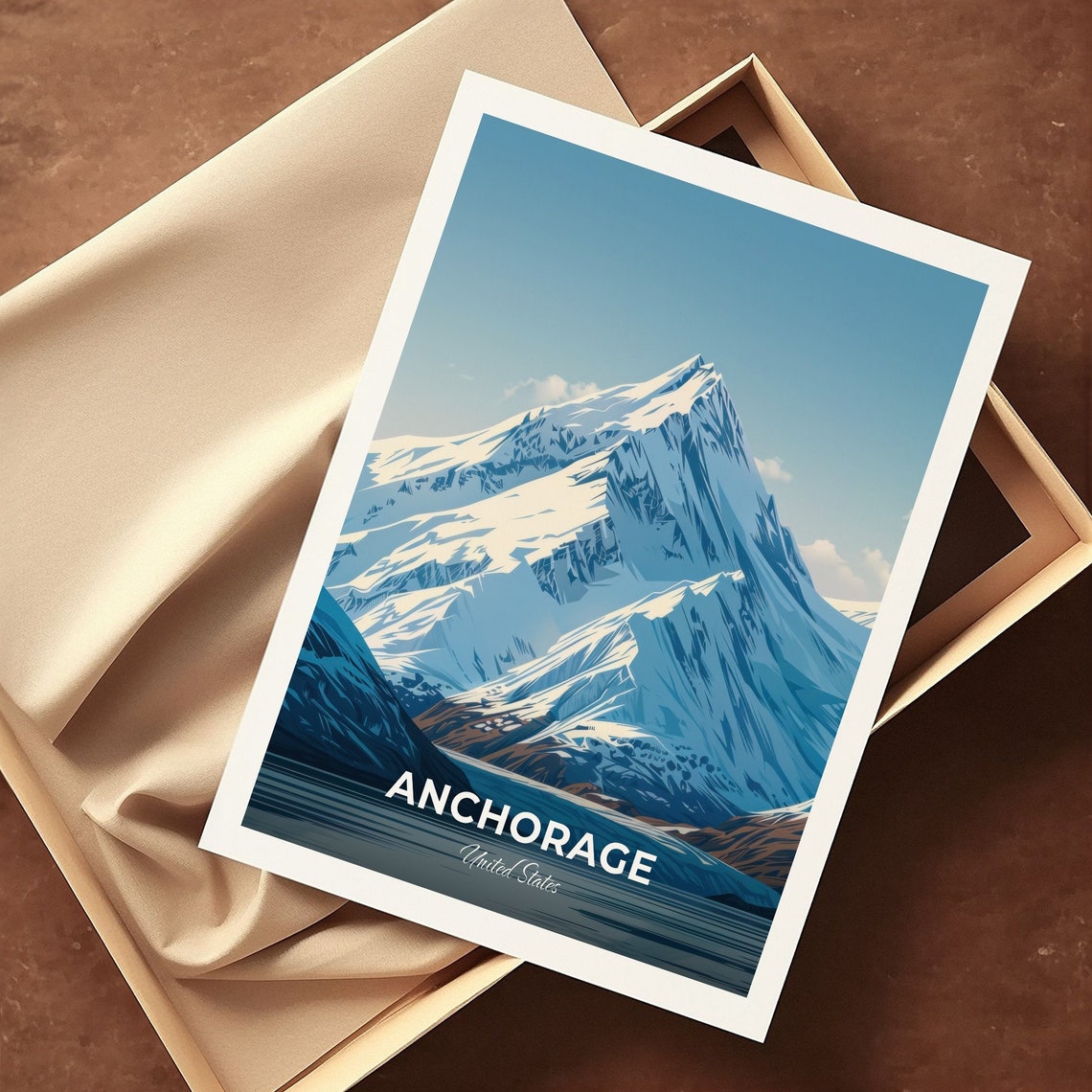 Anchorage Snow Capped Alaska Mountain Peak Winter Travel Poster - Image 3