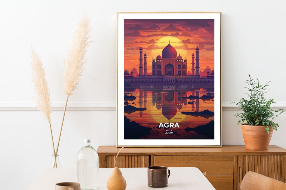 Agra Taj Mahal Sunset Reflection India Iconic Landmark Travel Poster - Image 2