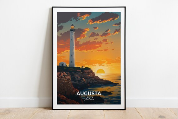 Augusta Cape Leeuwin Lighthouse Sunset Rocks Australia Vintage Travel Poster