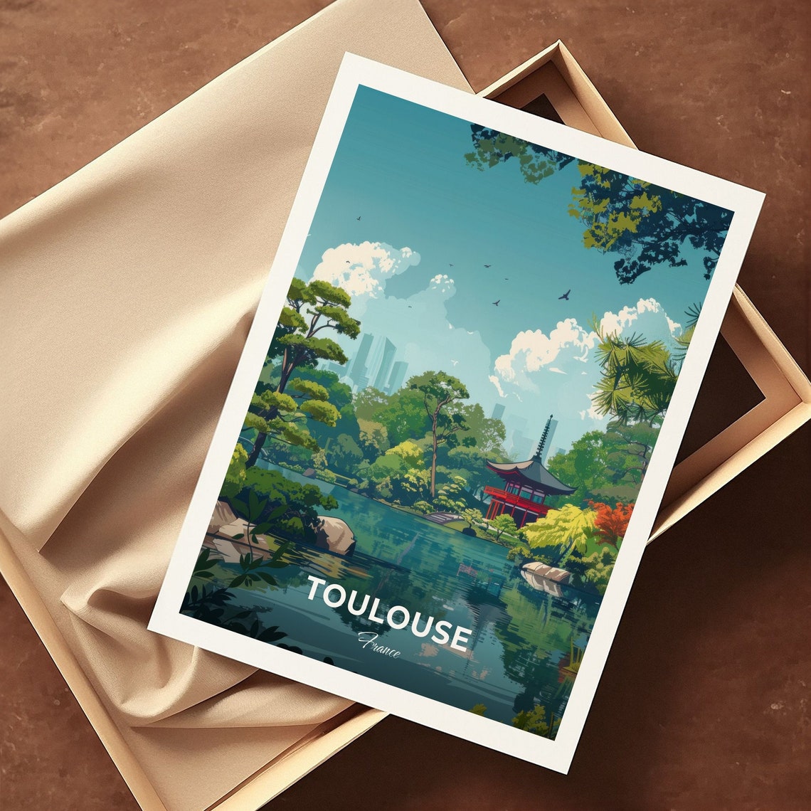 Toulouse Travel Poster Japanese Garden Pierre Goudouli City Print Cityscape Artwork Birthday Wedding Gift Wall Art Location Print - Image 3