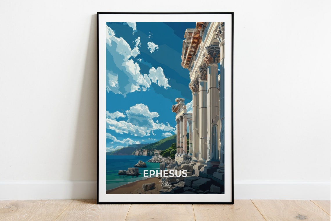 Ephesus Ancient Temple Ruins by the Sea Turkey Travel Poster