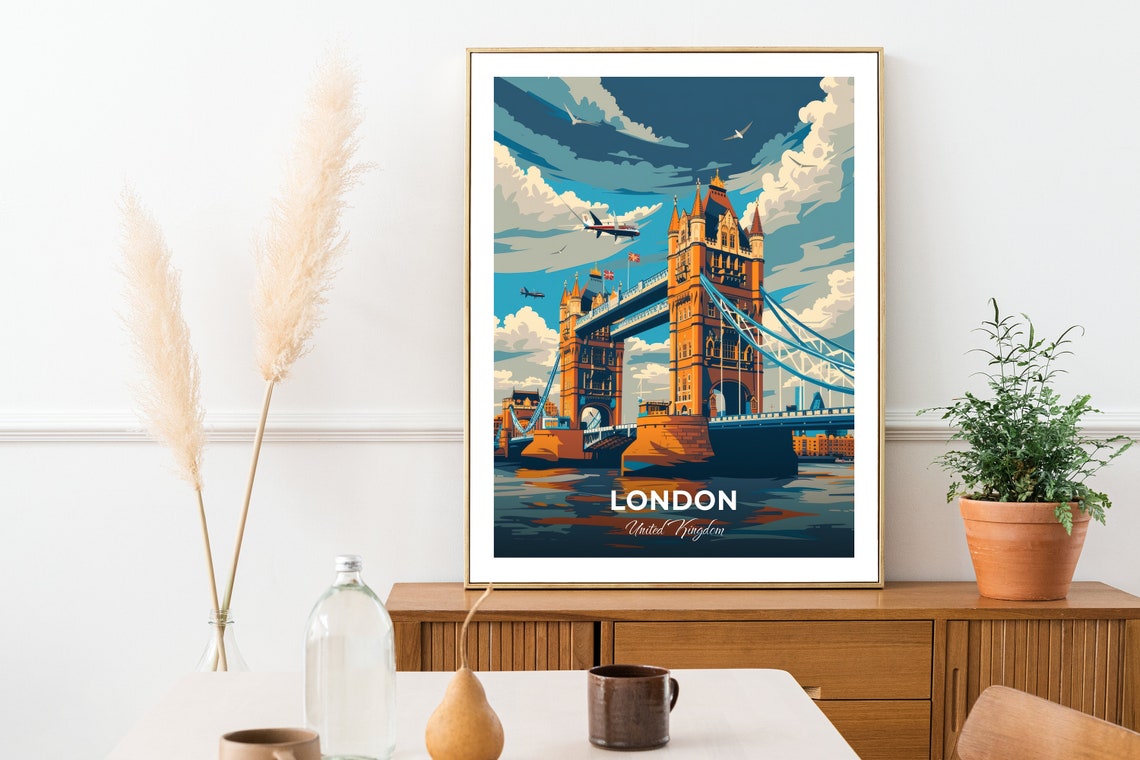 London Tower Bridge River Thames Clouds Skyline Travel Poster - Image 2