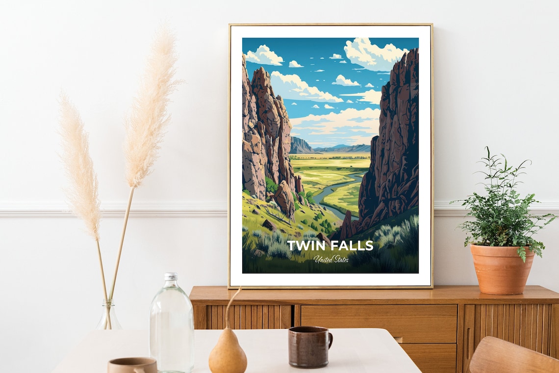 Twin Falls Rocky Canyon Cliffs With Winding River United States Poster - Image 2