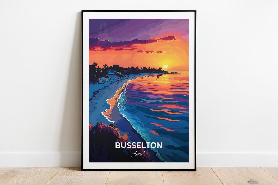 Busselton Australia Sunset Beach Purple Orange Sky Travel Poster