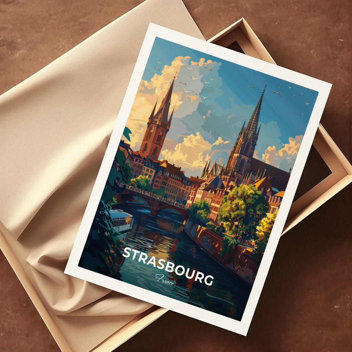 Strasbourg Cathedral River Bridge Old Town France Travel Poster - Image 3