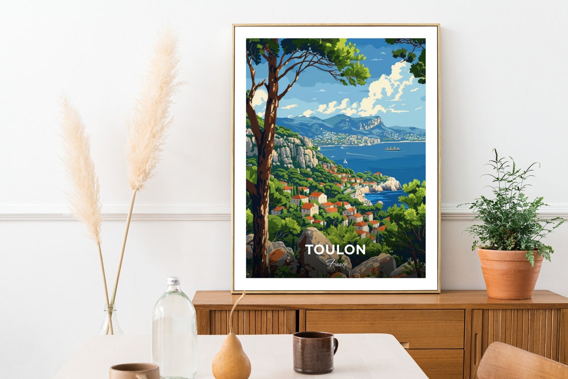 Toulon Mediterranean Coast Hillside Village Bay View Travel Poster - Image 2