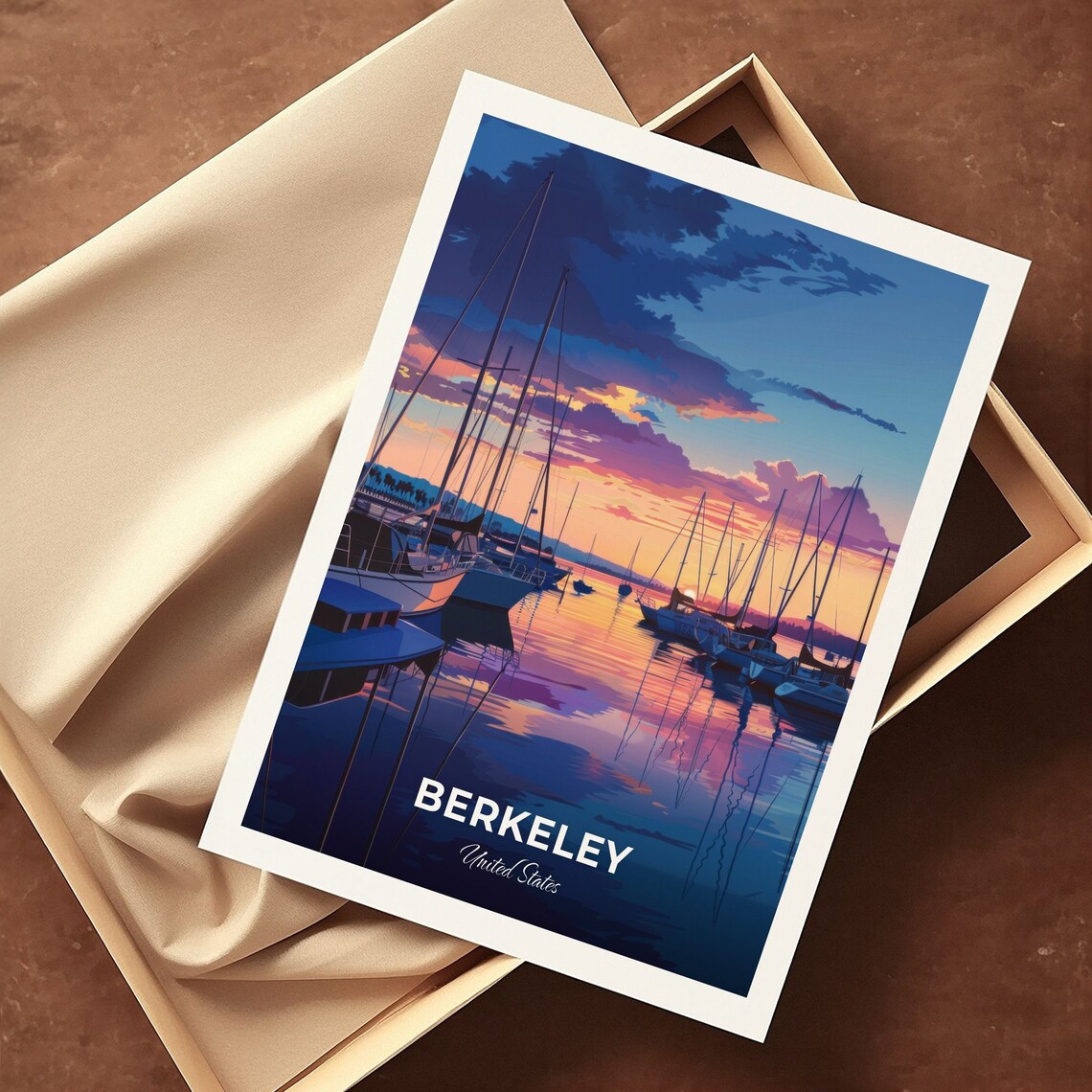 Berkeley California Marina Sailboats Purple Sunset Travel Poster - Image 3