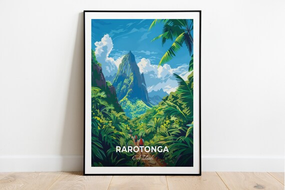 Rarotonga Cook Islands Jungle Trail to a Towering Mountain Spire Poster