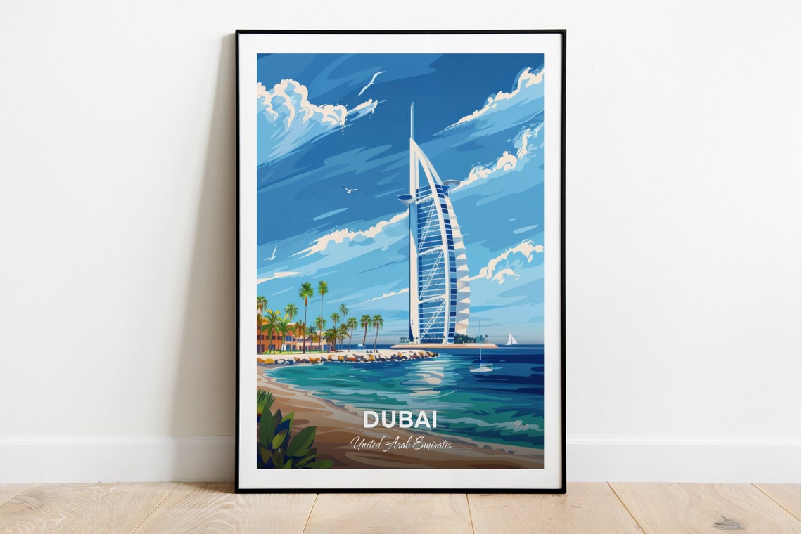 Dubai Burj Al Arab Sail Hotel Beachfront Resort Travel Poster
