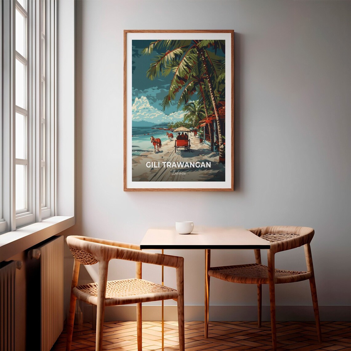 Gili Trawangan Horse Cart Beach Palms Indonesia Vintage Travel Poster - Image 2