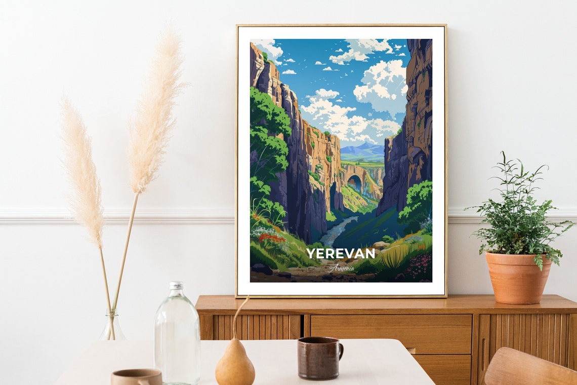 Yerevan Armenia Deep Gorge Cliffs Green Canyon River Travel Poster - Image 2