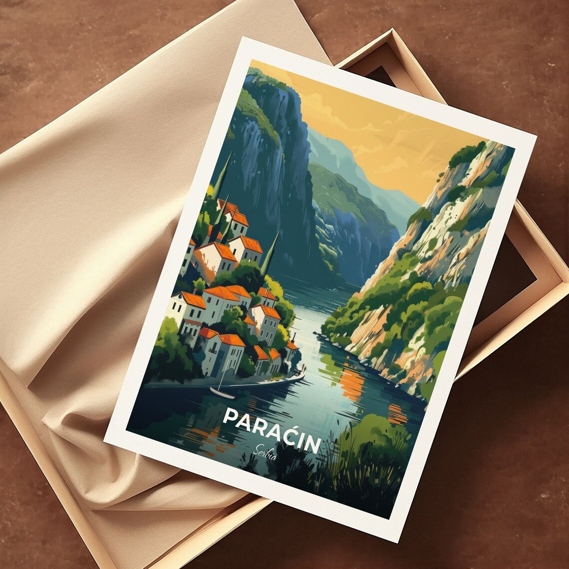 Paracin Serbia River Gorge Village Red Roofs Valley Travel Poster - Image 3