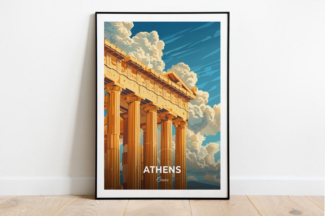 Athens Greece Parthenon Golden Columns Against the Clouds Poster