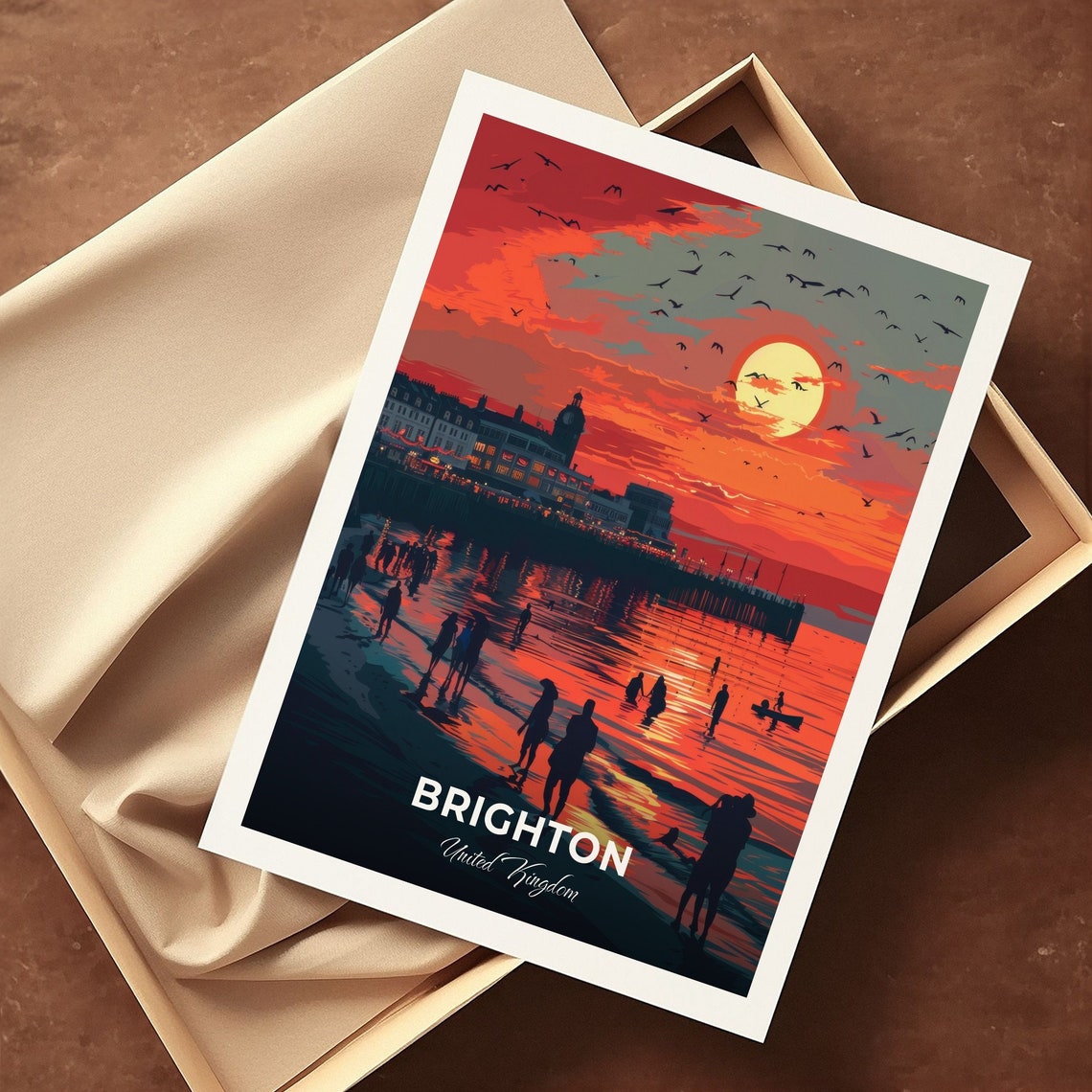 Brighton Beach Sunset Over the Pier United Kingdom Travel Poster - Image 3