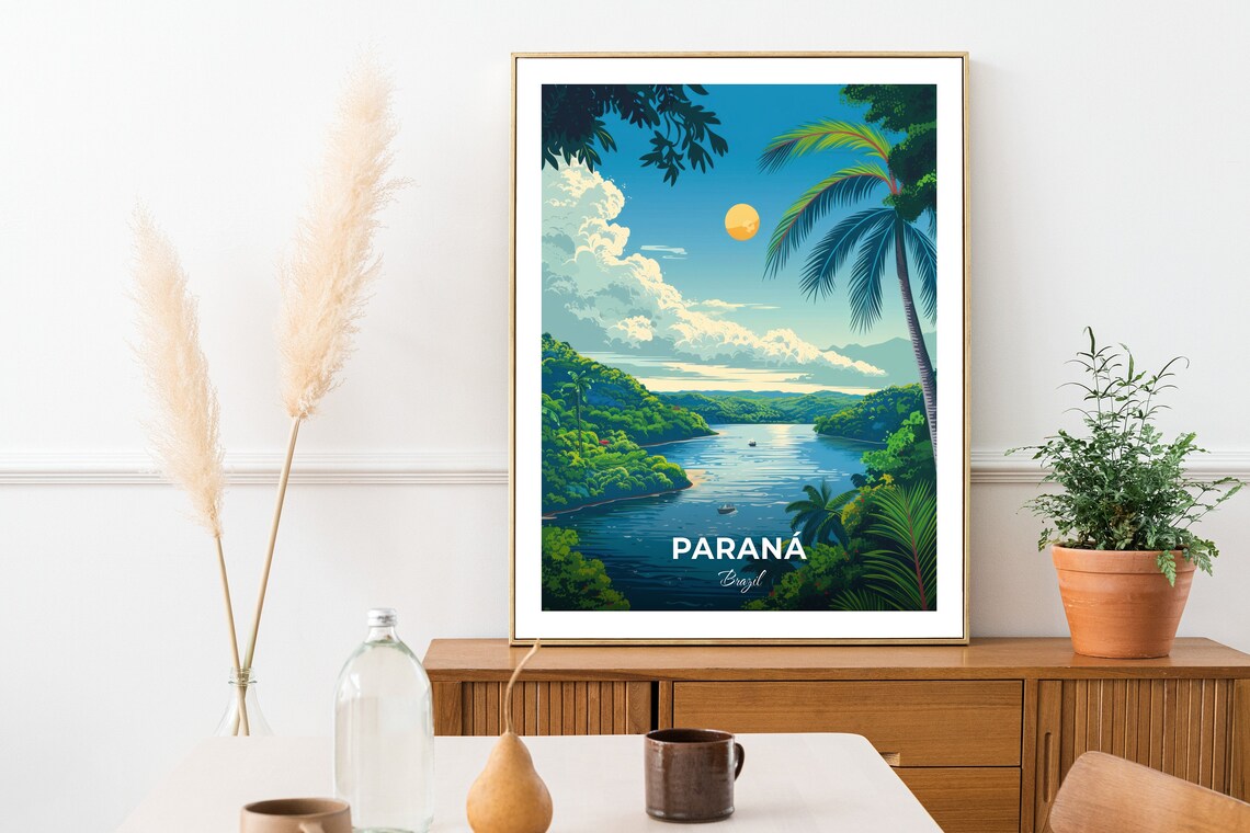 Paraná Tropical River Palm Trees Brazil Rainforest Waterway Travel Poster - Image 2