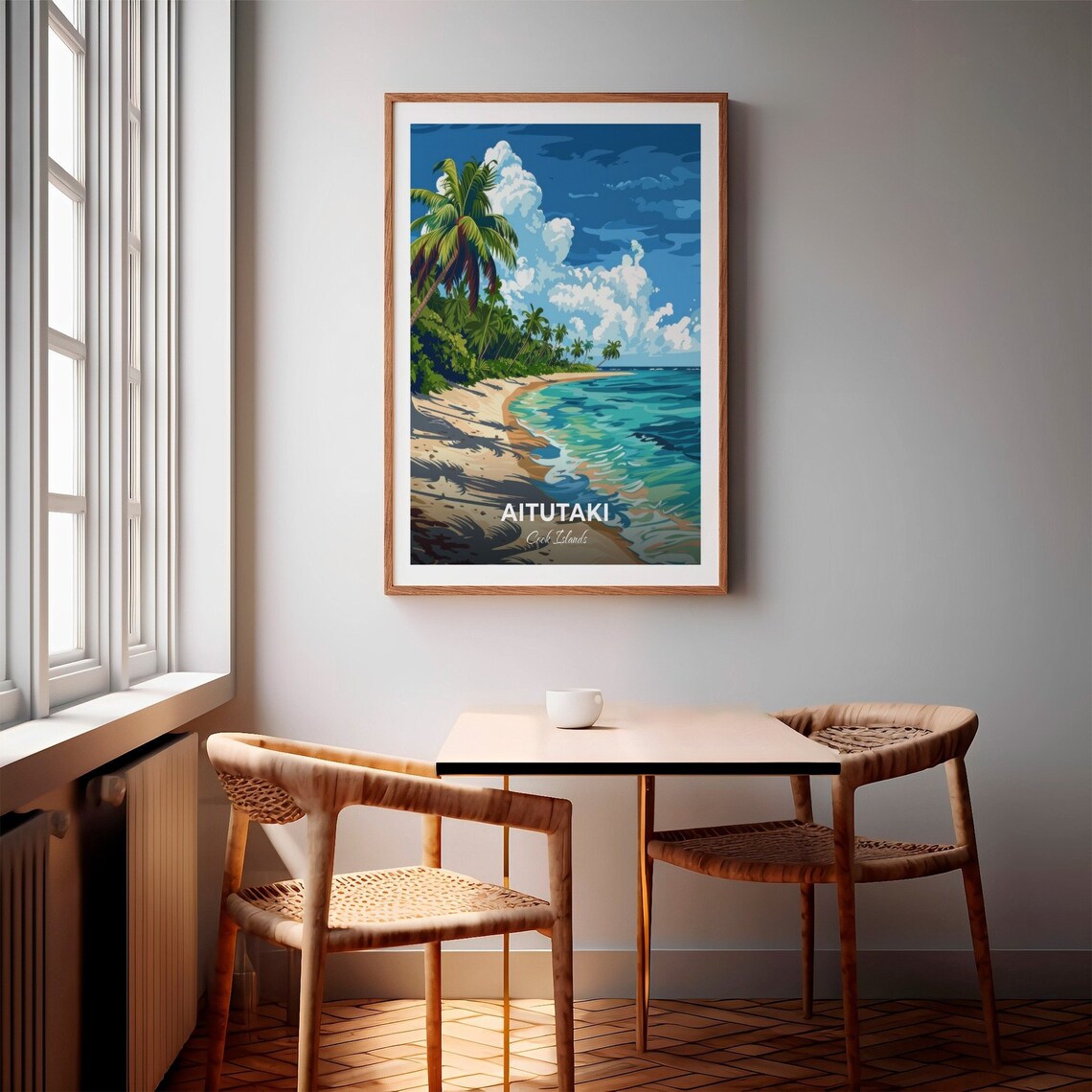 Aitutaki Cook Islands Curved Palm-Fringed Beach Travel Poster - Image 2